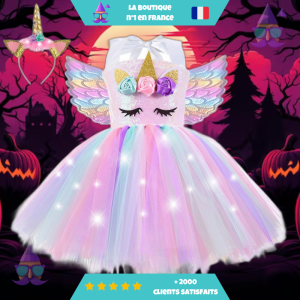 Déguisement enfant robe tutu licorne rose à paillettes
